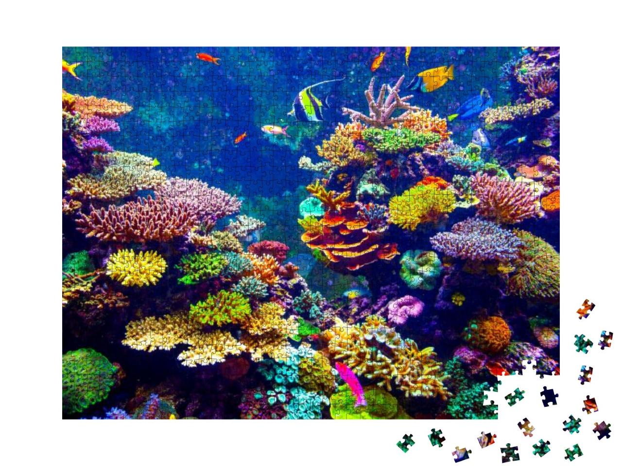 Coral Reef & Tropical Fish in Sunlight. Singapore Aquariu... Jigsaw Puzzle with 1000 pieces