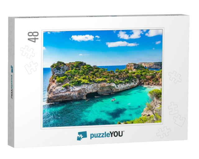 Spain Mediterranean Sea, Majorca Beach of Cala Moro Beaut... Jigsaw Puzzle with 48 pieces