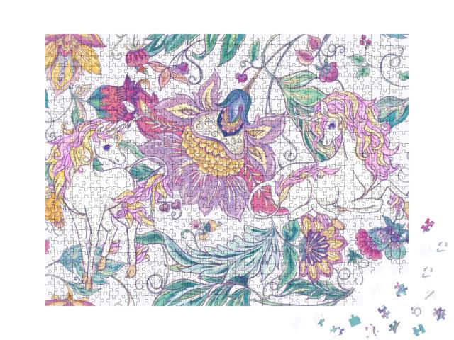 Seamless Pattern with Stylized Ornamental Flowers in Retr... Jigsaw Puzzle with 1000 pieces