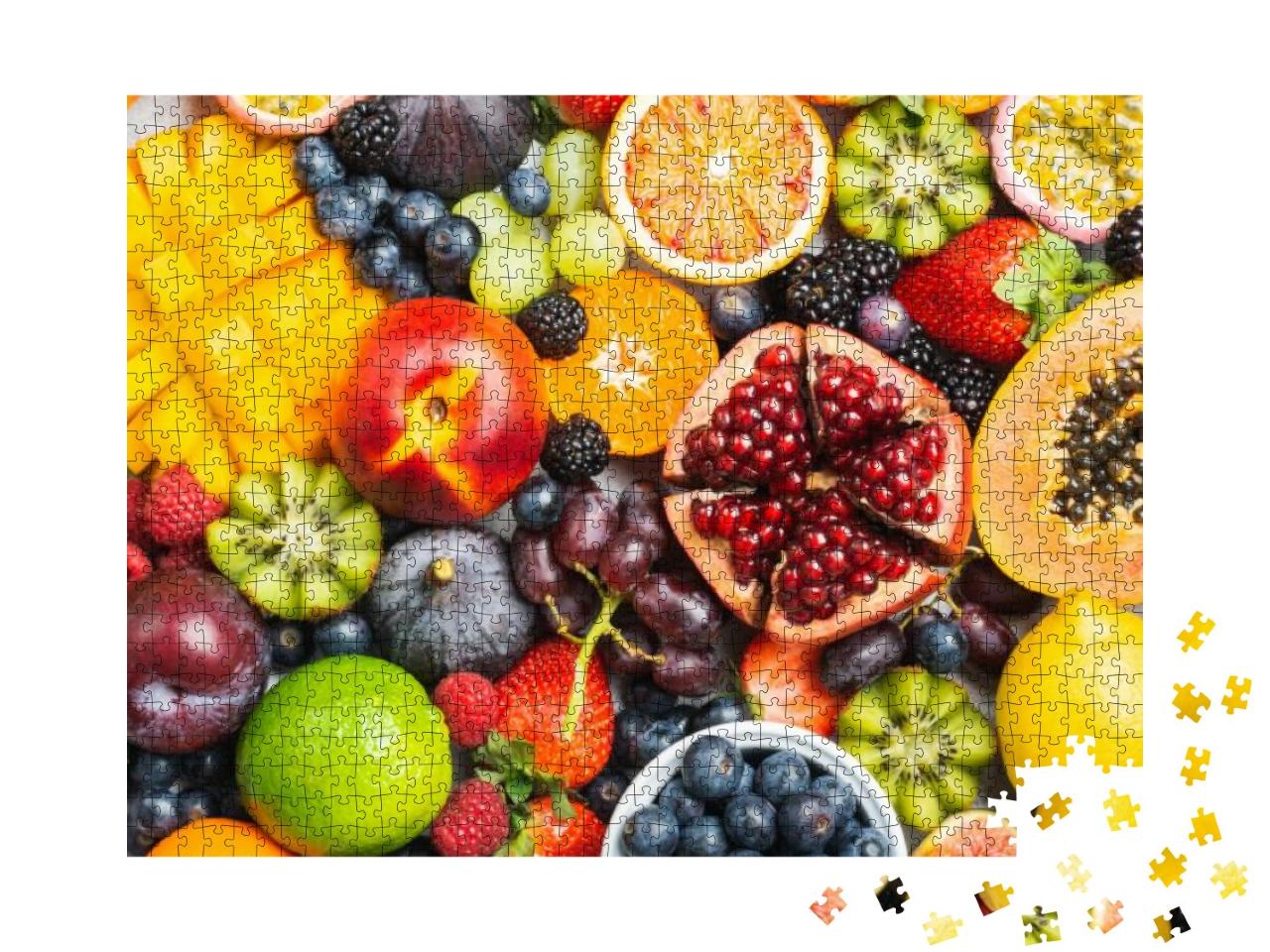 Delicious Healthy Fruit Background Mango Papaya Strawberr... Jigsaw Puzzle with 1000 pieces