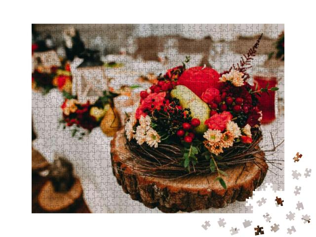 Centerpiece, Wedding Decor with Flowers on Table... Jigsaw Puzzle with 1000 pieces