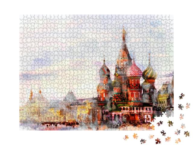 Water Color Painting of Moscow City Sunset, St. Basils Ca... Jigsaw Puzzle with 1000 pieces