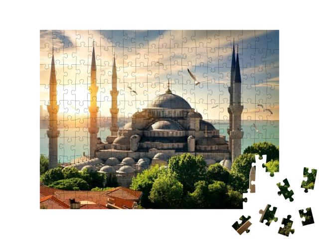 Seagulls Over Blue Mosque & Bosphorus in Istanbul, Turkey... Jigsaw Puzzle with 200 pieces