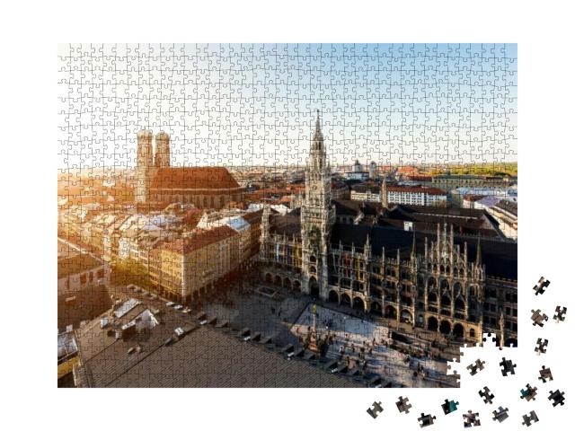 Aerial View on Munich Old Town Hall or Marienplatz Town H... Jigsaw Puzzle with 1000 pieces