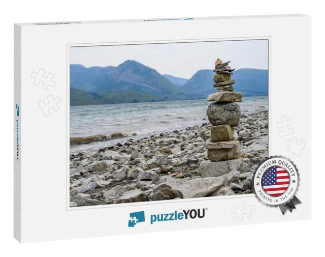 Rock Cairn on the Beach of Jackson Lake, Grand Teton Nati... Jigsaw Puzzle