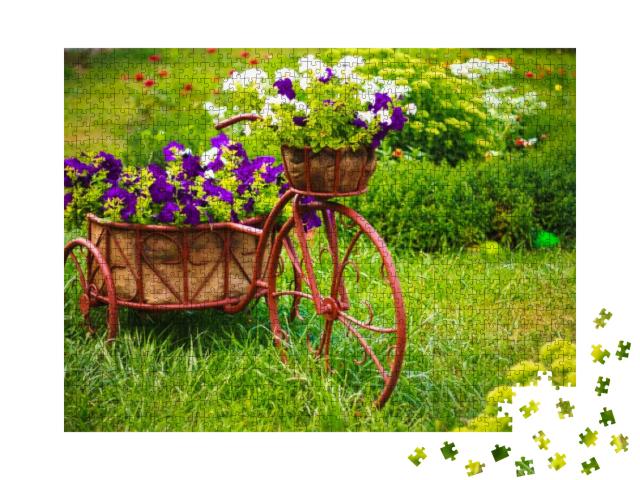 Model of an Old Bicycle Equipped with Basket of Flowers /... Jigsaw Puzzle with 1000 pieces