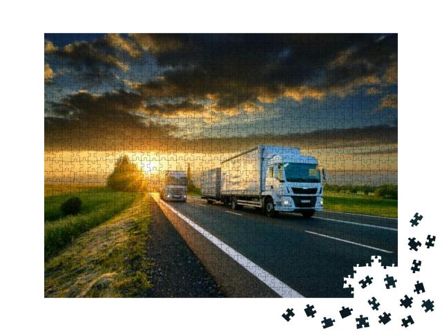 Overtaking Trucks on an Asphalt Road in a Rural Landscape... Jigsaw Puzzle with 1000 pieces