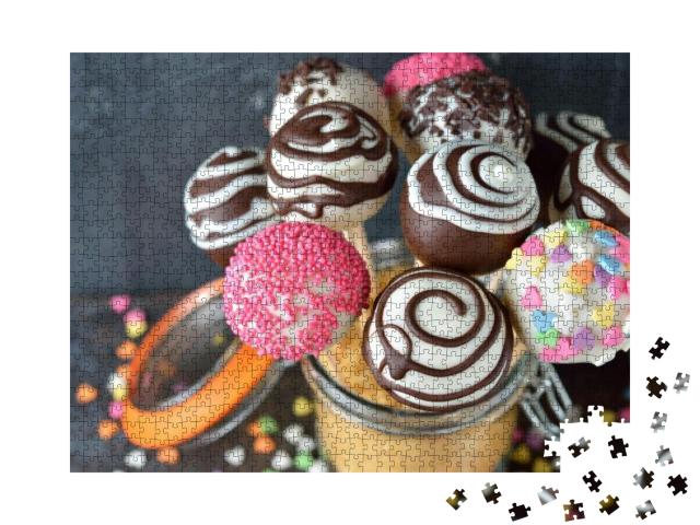 Various Cake Pops Decorated with White & Dark Chocolate o... Jigsaw Puzzle with 1000 pieces