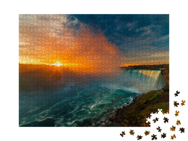 Beautiful Sunrise At Niagara Falls Horseshoe Waterfall... Jigsaw Puzzle with 1000 pieces