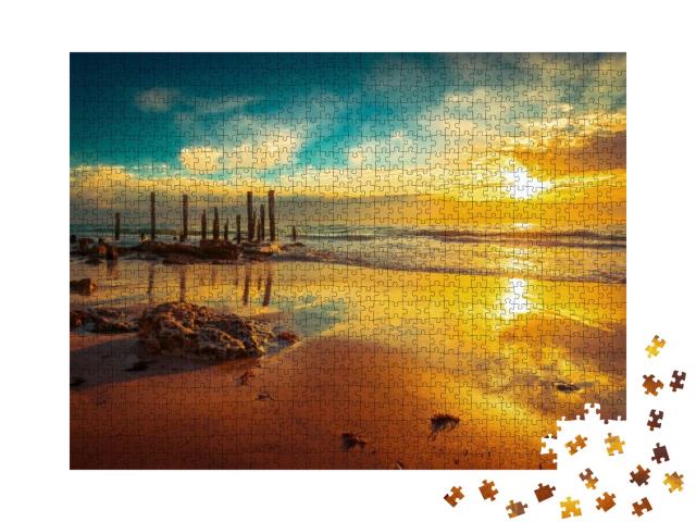 Port Willunga Beach View with Jetty Pylons in the Water A... Jigsaw Puzzle with 1000 pieces