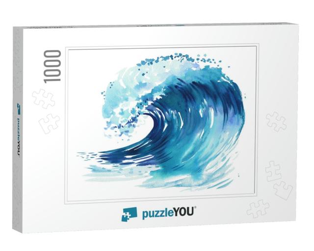 Sea Wave. Abstract Watercolor Hand Drawn Illustration, Is... Jigsaw Puzzle with 1000 pieces