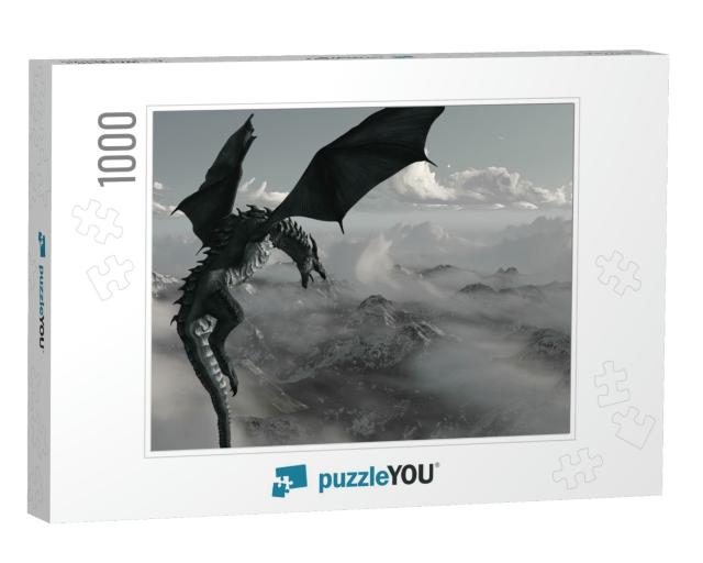 High Resolution Ice Dragon 3D Rendered. Write Your Text &... Jigsaw Puzzle with 1000 pieces