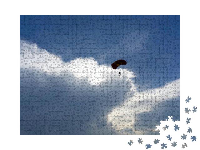 Beautiful Sky & Clouds with the Silhouette of a Skydiver... Jigsaw Puzzle with 1000 pieces