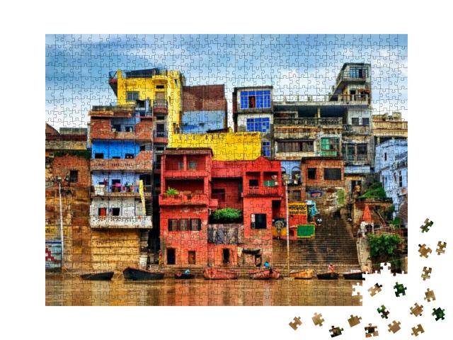 Chaotic Colorful Houses on the Banks of River Ganges, Var... Jigsaw Puzzle with 1000 pieces