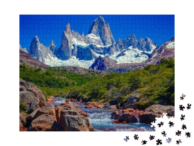 A Unique & Beautiful Scenery a Blue River in El Chalten... Jigsaw Puzzle with 1000 pieces