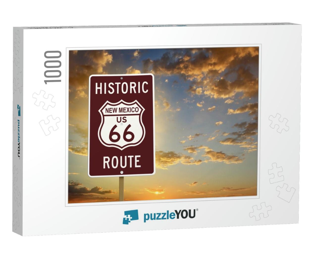 Historic New Mexico Route 66 Brown Sign with Sunset... Jigsaw Puzzle with 1000 pieces
