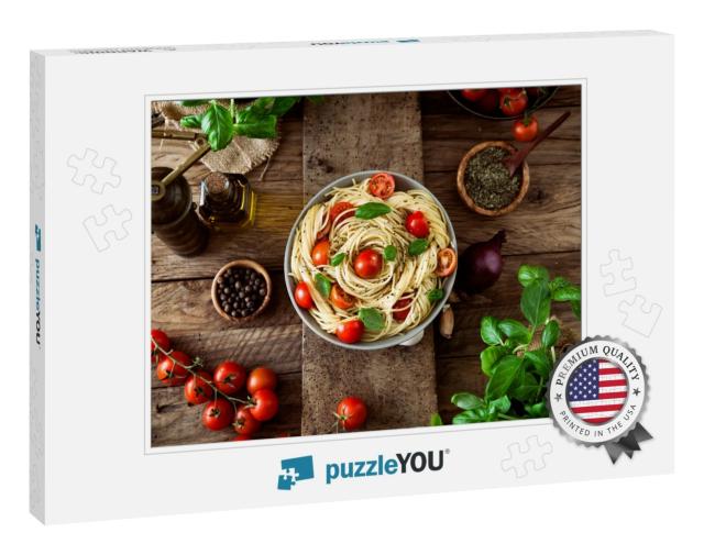 Italian Cuisine. Pasta with Olive Oil, Garlic, Basil & To... Jigsaw Puzzle