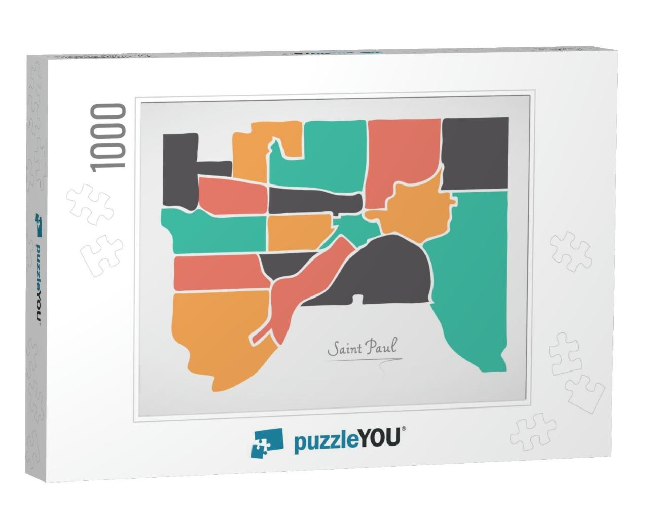 Saint Paul Minnesota Map with Neighborhoods & Modern Roun... Jigsaw Puzzle with 1000 pieces
