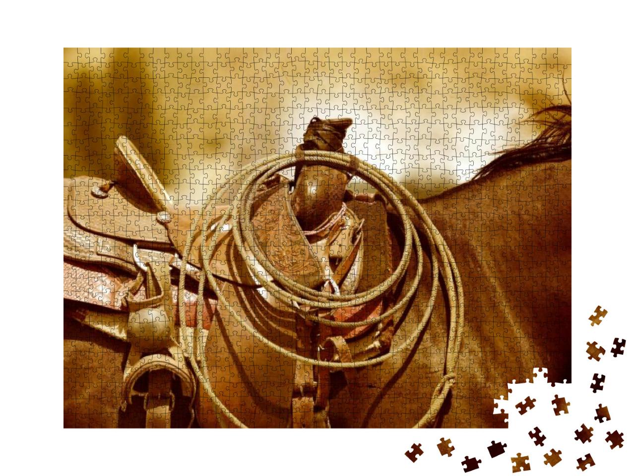 A Horse & Saddle in a Sepia Tone... Jigsaw Puzzle with 1000 pieces