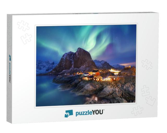 Aurora Borealis on the Lofoten Islands, Norway. Green Nor... Jigsaw Puzzle