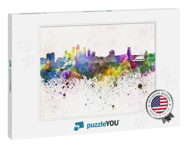 Tampa Skyline in Watercolor Background... Jigsaw Puzzle