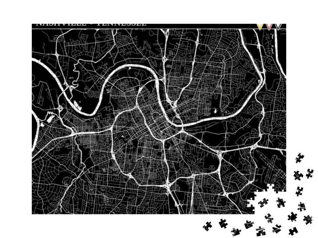 Simple Map of Nashville, Tennessee, Usa. Black & White Ve... Jigsaw Puzzle with 1000 pieces