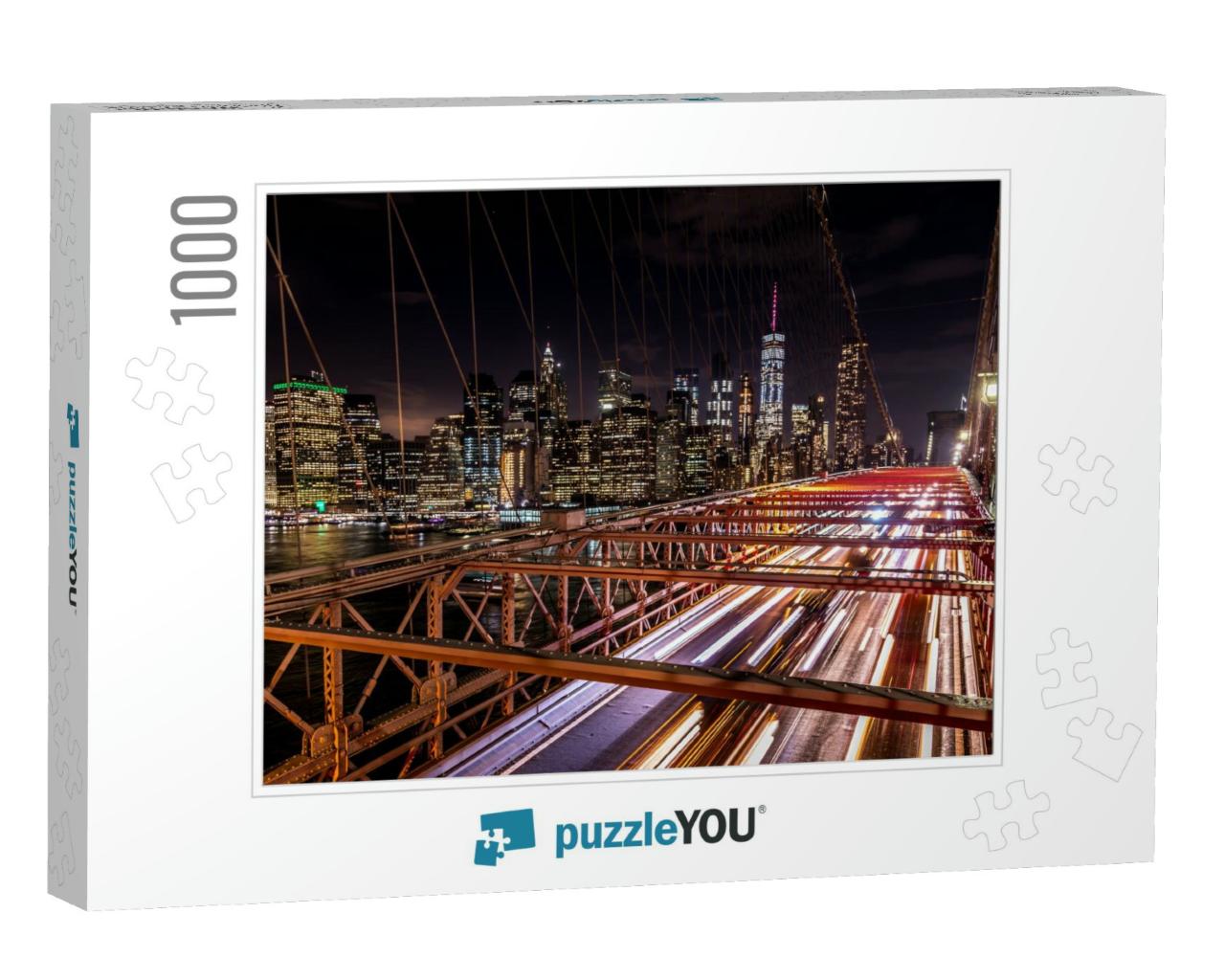 Long Exposure of Brooklyn Bridge Nyc USA By Night with Vie... Jigsaw Puzzle with 1000 pieces