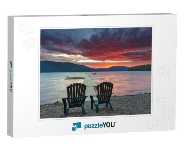 Sunset View Into Whitefish Lake in Whitefish, Montana, Us... Jigsaw Puzzle