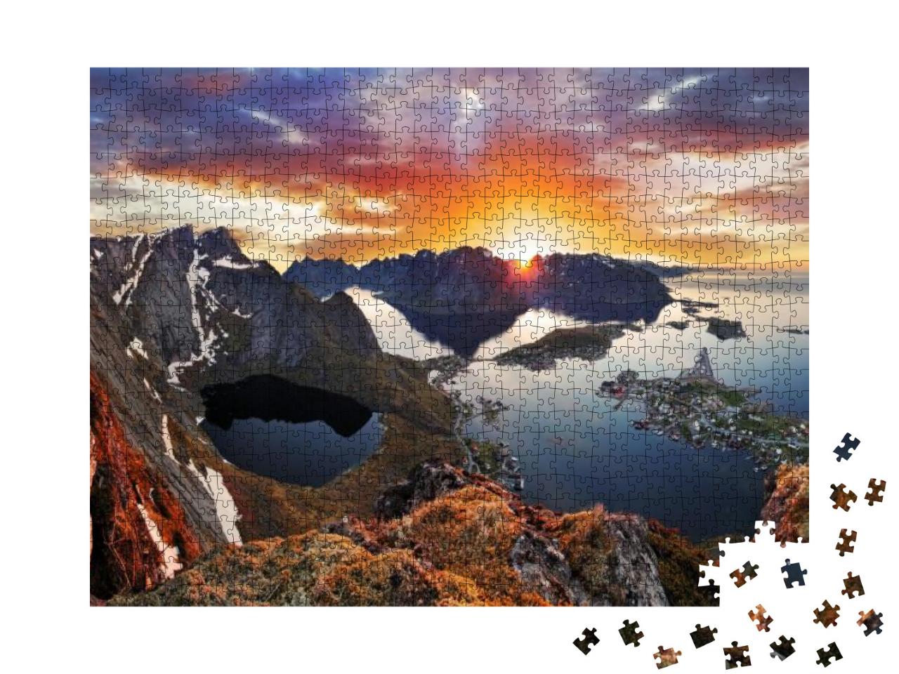 Mountain Coast Landscape At Sunset, Norway... Jigsaw Puzzle with 1000 pieces