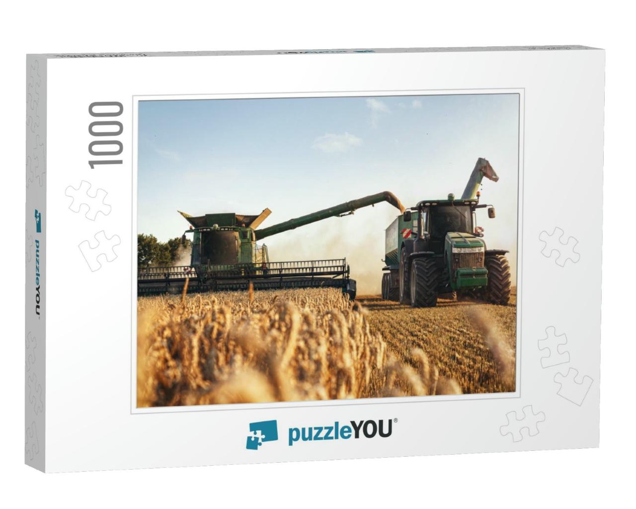 Combine Harvester & a Tractor Working on a Wheat Field... Jigsaw Puzzle with 1000 pieces