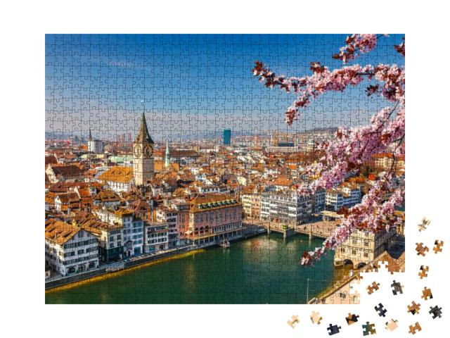 Downtown of Zurich At Spring Sunny Day... Jigsaw Puzzle with 1000 pieces