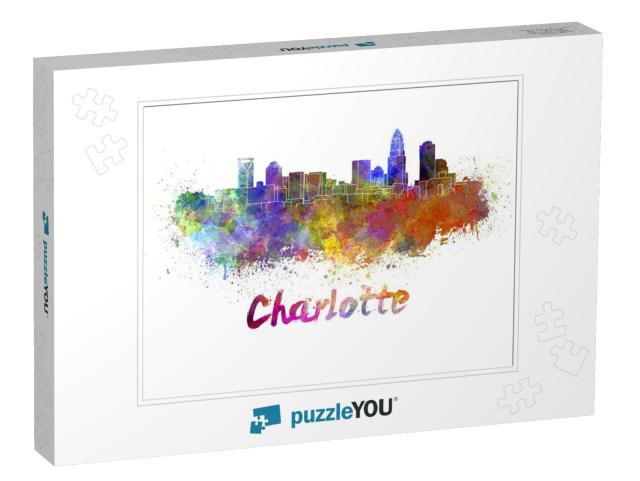 Charlotte Skyline in Watercolor Splatters with Clipping P... Jigsaw Puzzle