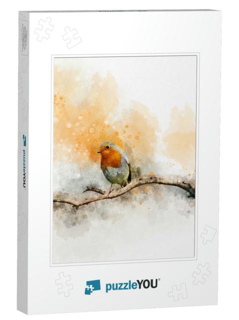 Watercolor Robin Redbreast. Hand Painted Bird Isolated on... Jigsaw Puzzle