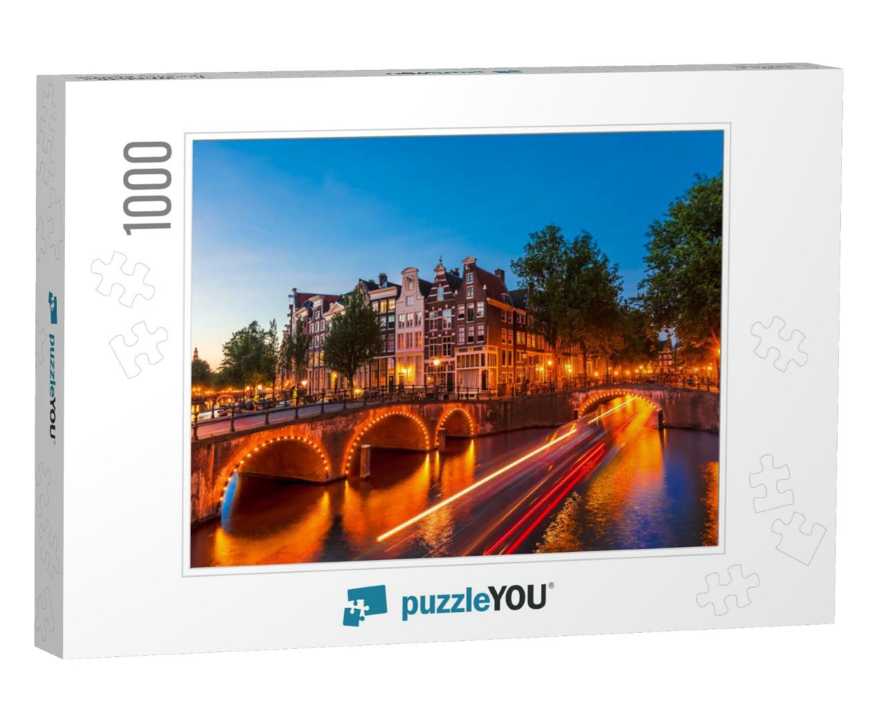 Amsterdam Canal & Light Trails of a Vessel... Jigsaw Puzzle with 1000 pieces