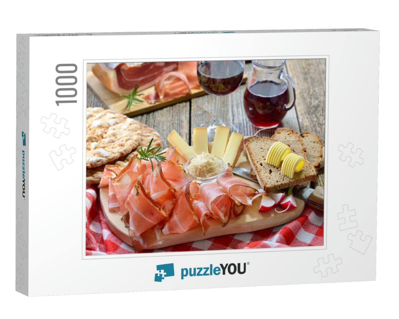 Typical South Tyrolean Snack with Bacon, Horseradish, Mou... Jigsaw Puzzle with 1000 pieces