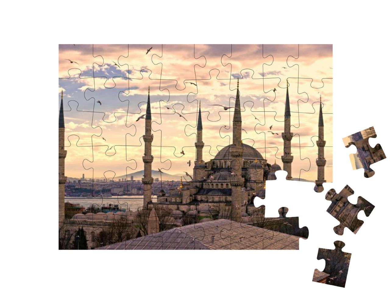 Sunset Over the Blue Mosque, Sultanahmet Camii, Istanbul... Jigsaw Puzzle with 48 pieces