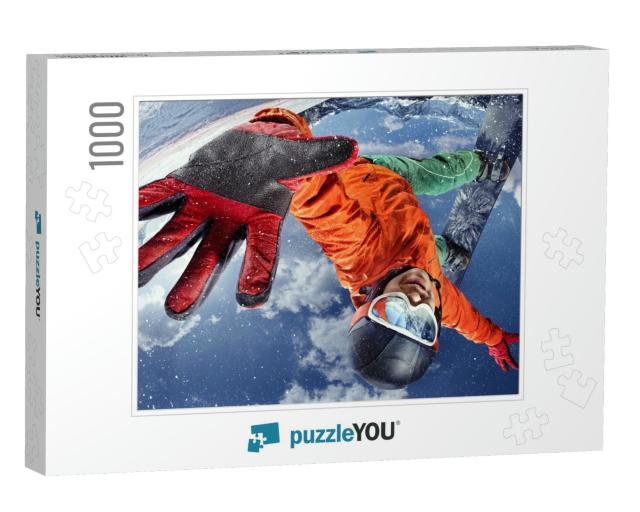 Sport Background. Winter Sport. Snowboarder Jumping Throu... Jigsaw Puzzle with 1000 pieces