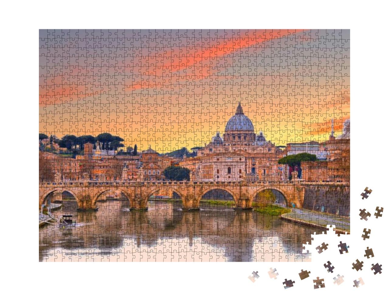 Cityscape & Panoramic View of Old Bridge with Warm Sunset... Jigsaw Puzzle with 1000 pieces
