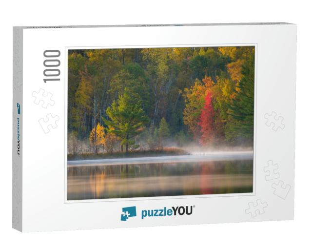 Autumn Colors Glow At Sunrise on a North Woods Lake in No... Jigsaw Puzzle with 1000 pieces