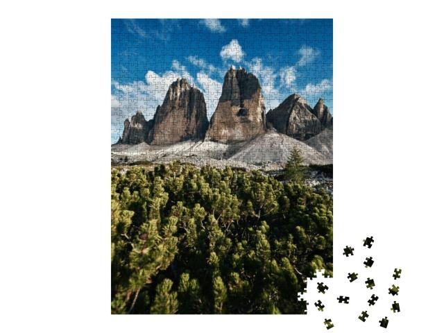 View of Drei Zinnen or Tre Cime Di Lavaredo with Beautifu... Jigsaw Puzzle with 1000 pieces