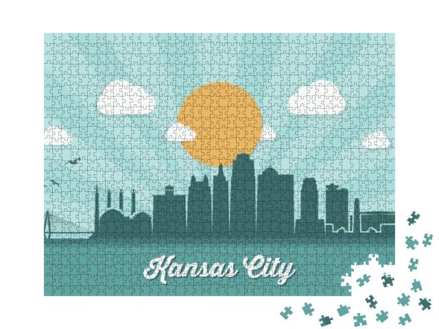 Kansas City Skyline - Missouri - Vector Illustration... Jigsaw Puzzle with 1000 pieces