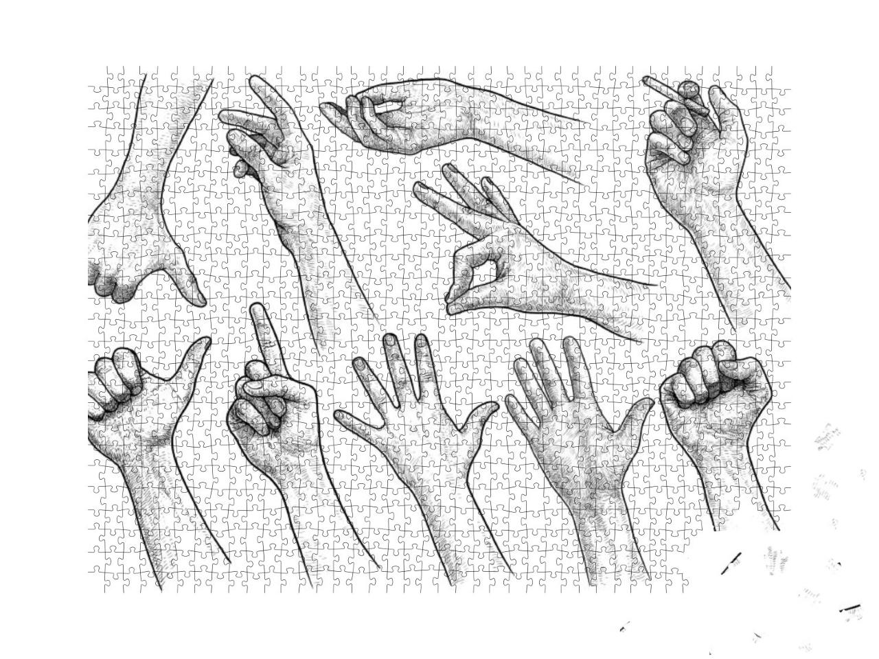 Hand Gesture Collection Illustration, Drawing, Engraving... Jigsaw Puzzle with 1000 pieces