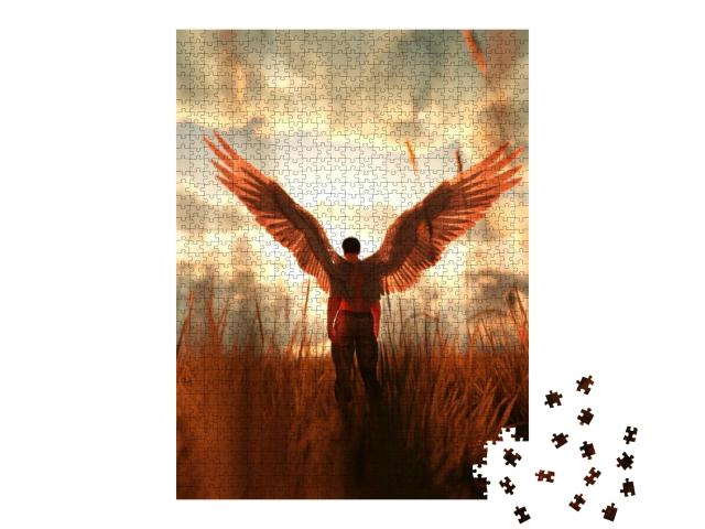 3D Illustration of an Angel in Grass Field... Jigsaw Puzzle with 1000 pieces