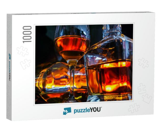 Alcoholic Drink Background with Open Fire. Whisky, Whiske... Jigsaw Puzzle with 1000 pieces