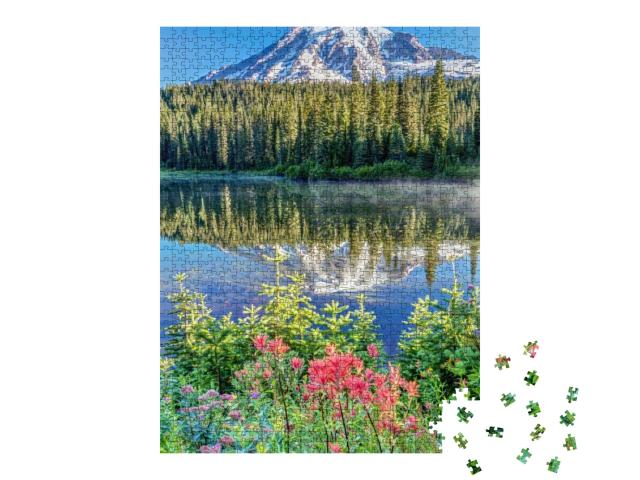 A Popular View of Mount Rainier At Reflection Lake with W... Jigsaw Puzzle with 1000 pieces