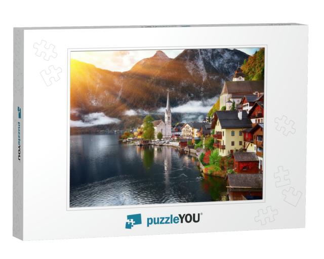 Scenic View of Famous Hallstatt Mountain Village with Hal... Jigsaw Puzzle