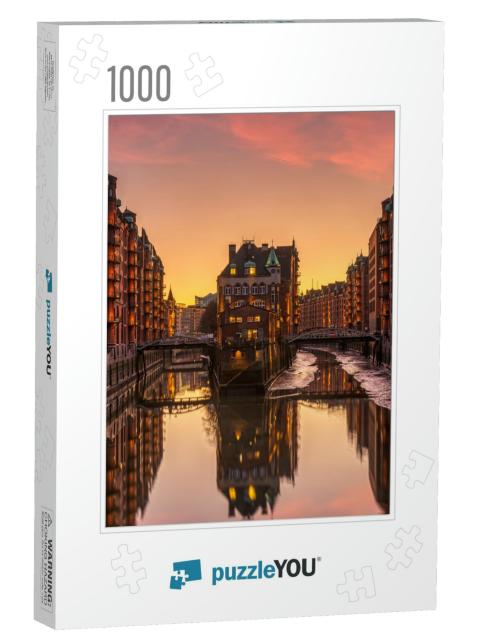 The Old Speicherstadt in Hamburg, Germany, At Sunset... Jigsaw Puzzle with 1000 pieces