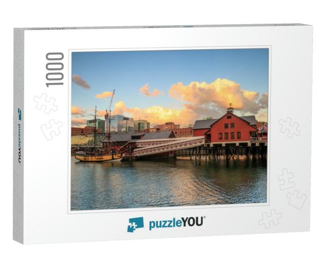 Boston Harbor & Financial District At Sunset & Tea Party... Jigsaw Puzzle with 1000 pieces