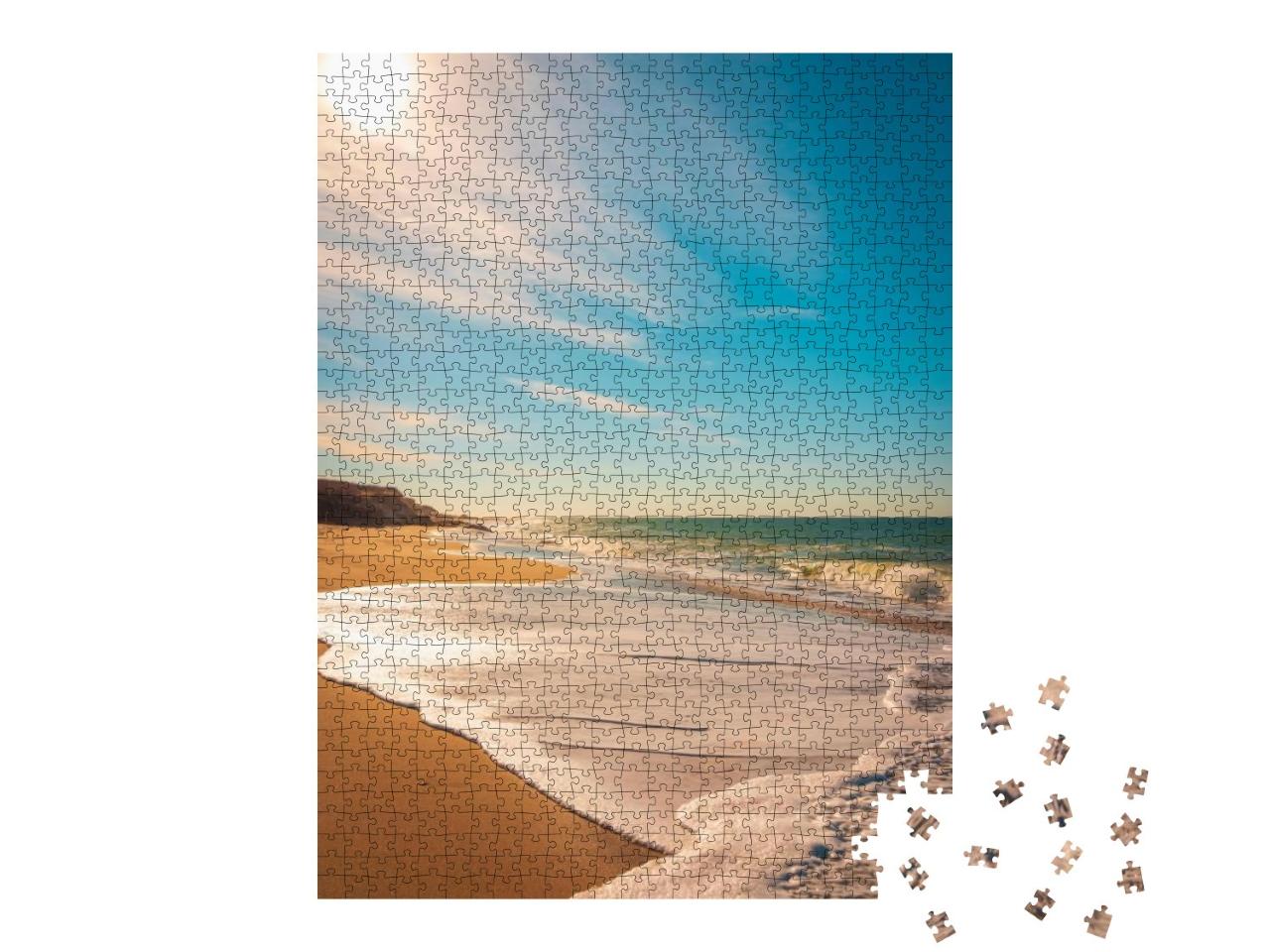 Tall Seascape with White Circular Waves Rolling in on Cle... Jigsaw Puzzle with 1000 pieces
