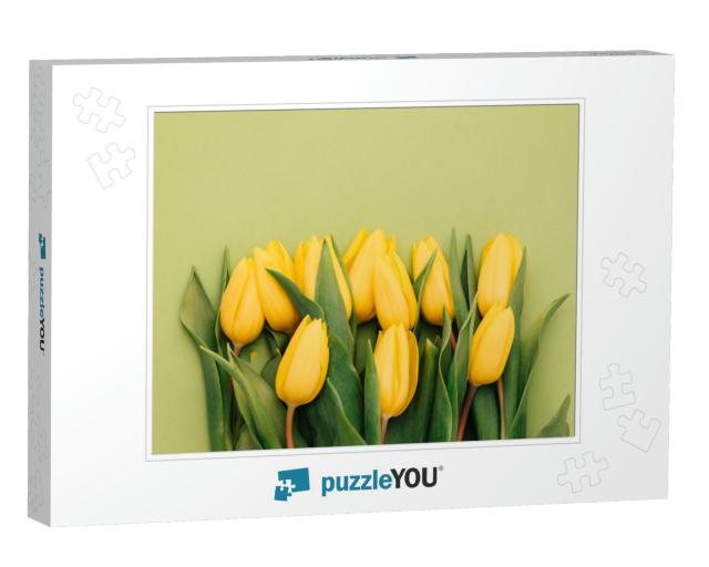 Yellow Tulips on a Green Background. Spring Flowers. Tuli... Jigsaw Puzzle